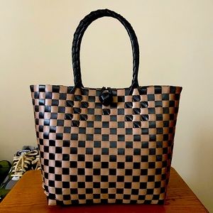 Handmade Recycled Plastic Eco Basket tote Handbag Bayong Filipino Brown